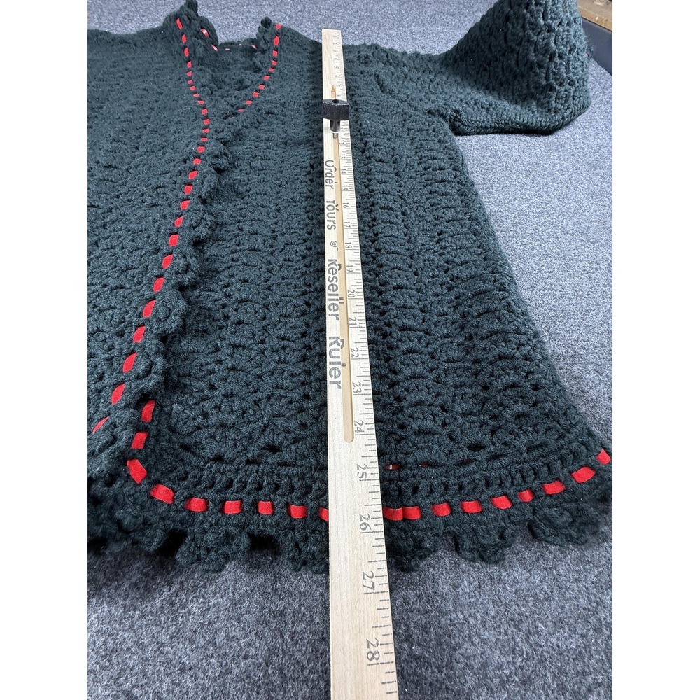 Vintage Handmade Grandma Sweater Womens Large Navy Blue Open‎ Cardigan Red Trim - Picture 5 of 9